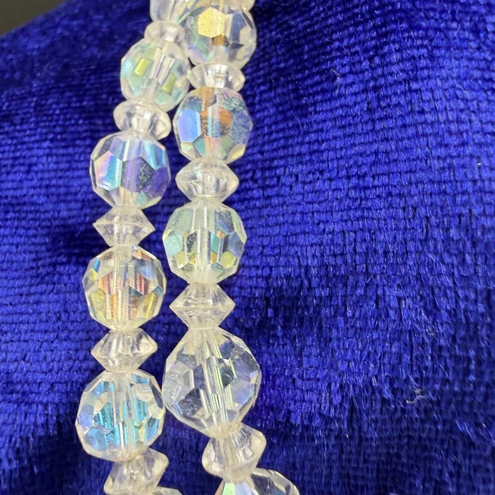 Vintage Faceted‎ Glass Necklace AB Layered 14